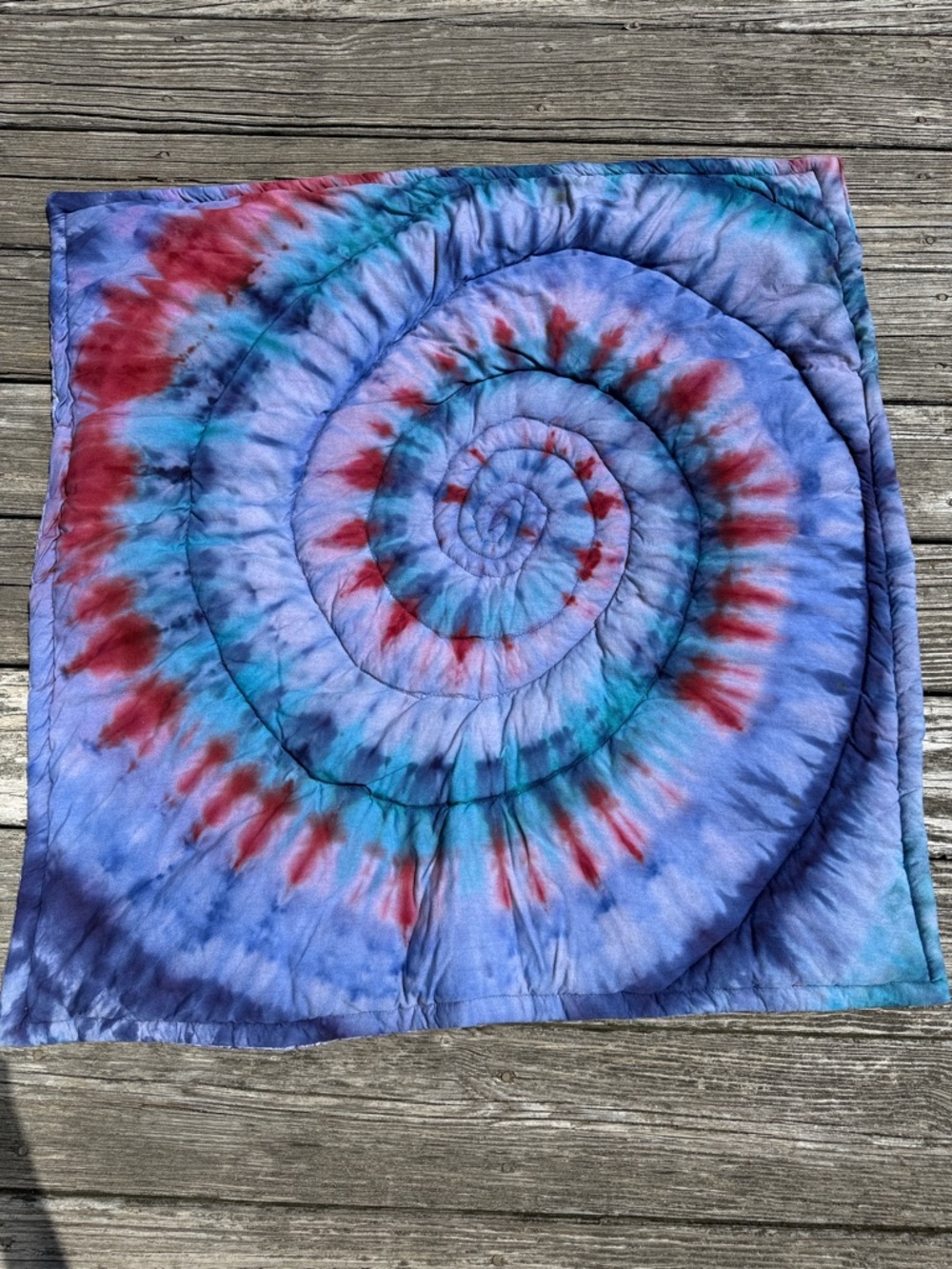 Tie-Dye Spiral Quilted Square Throw - Blue, Red, purple
